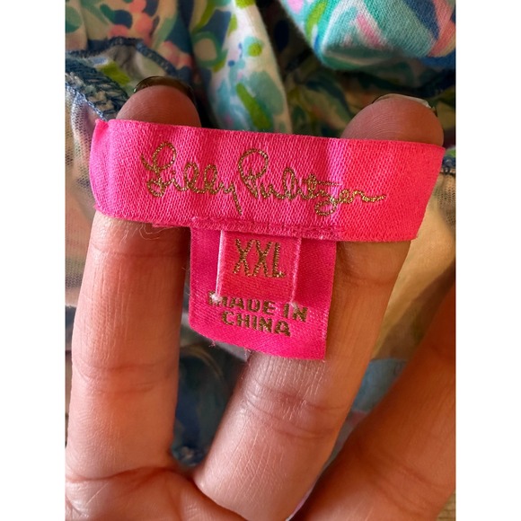 Lilly Pulitzer Dress Women XXL Blue Pink Floral Loro Swing Dream Team Mini Boho - Picture 10 of 12